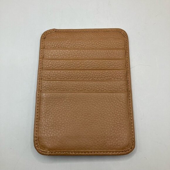 LODIS Pebbled Leather Zip Card Case Wallet Cognac Brown Minimalist Unisex - Picture 2 of 9